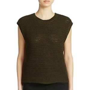 Lord & Taylor 424 FIFTH Open Knit Linen Blend Sweater Vest Dark Green‎